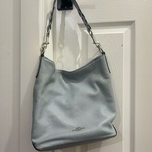 Coach Pebble Baby Blue Leather Shoulder Bag With Braided Strap